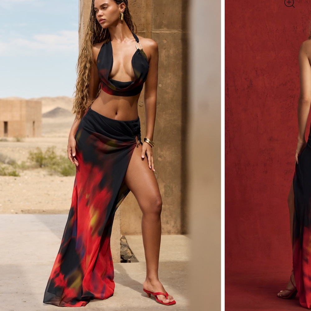 Oh Polly Keona Split Maxi Skirt and Keika Cowl Top Set